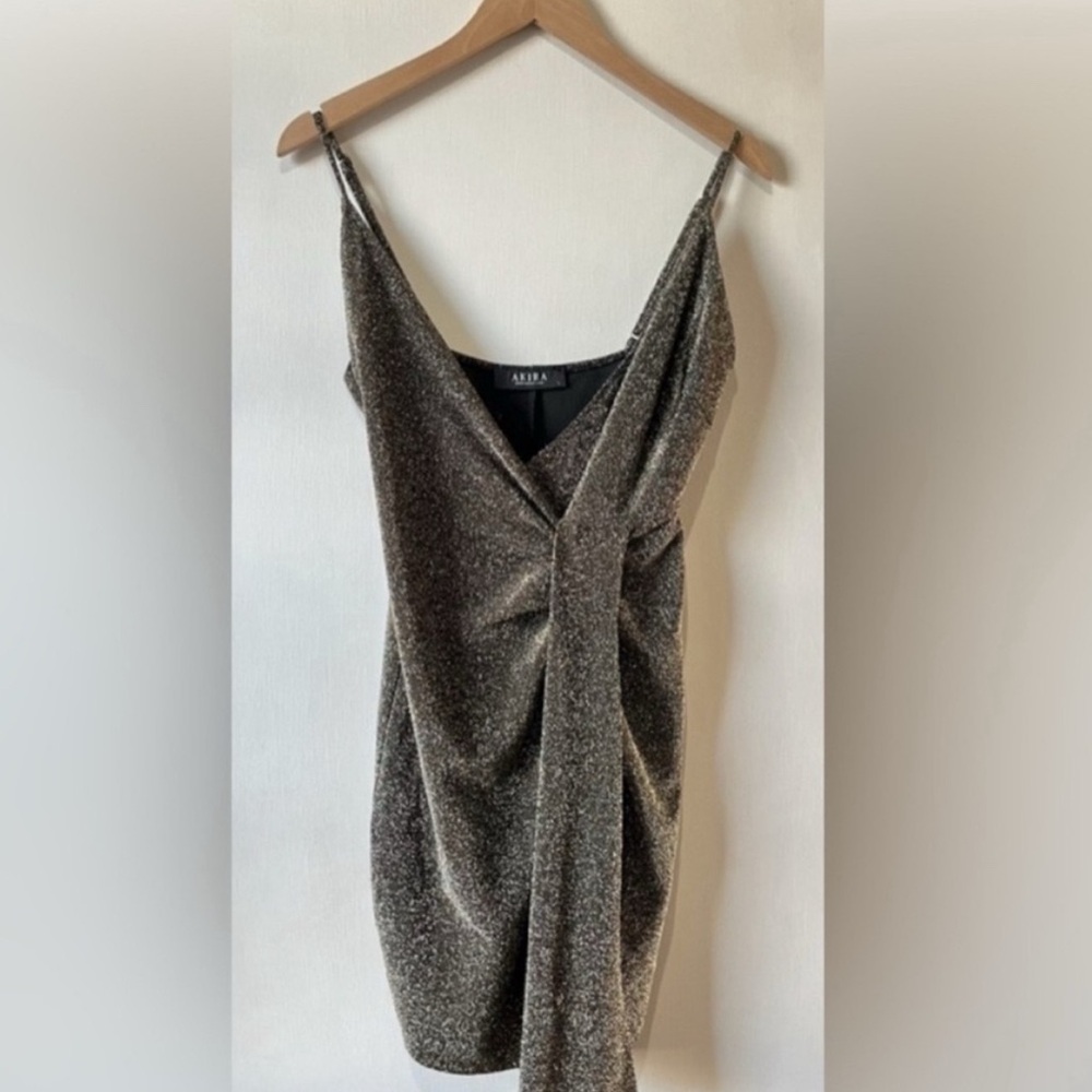 AKIRA Metallic Mini Dress | Gold Shimmer Party Night Out Dress L